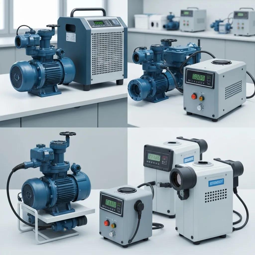 Advanced water extraction equipment including pumps, dehumidifiers, and thermal imaging cameras in a professional setting